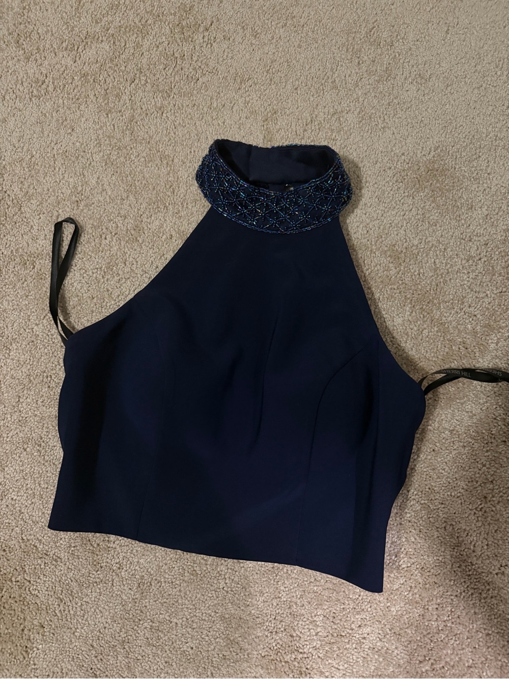 Sherri Hill Navy Beaded Dress